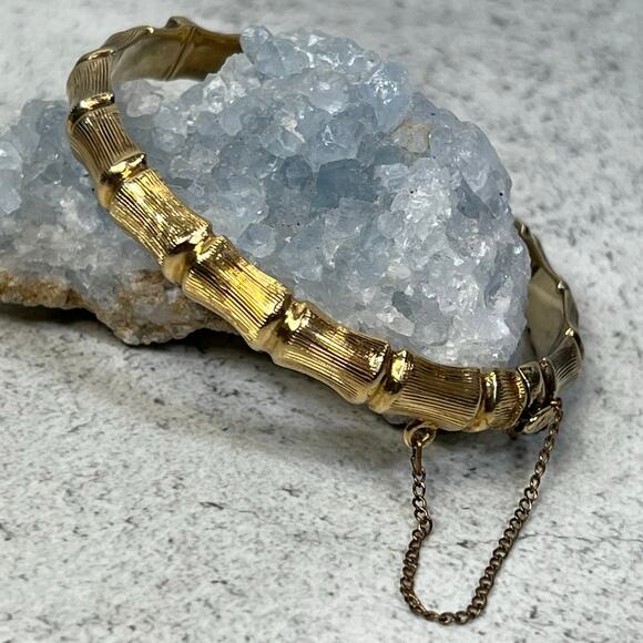 Vintage Sterling Silver and Vermeil Hinged Bangle clamper bamboo retro estate - Picture 1 of 10